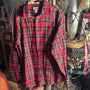 L.L. Bean Red Plaid Button-Down Men's Flannel Shirt